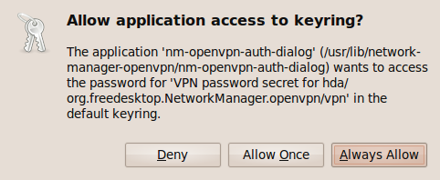 Allowing the OpenVPN application to access the Ubuntu keyring.