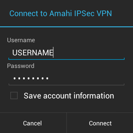 x vpn username and password