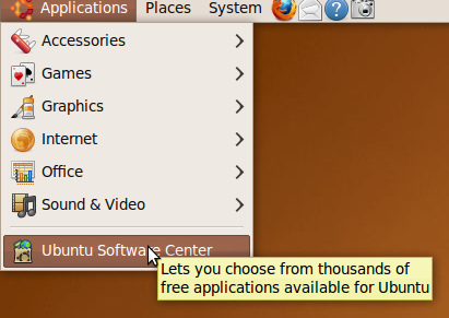 The location of the Ubuntu Software Center menu option