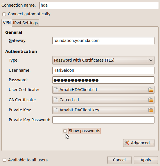 Adding the Gateway, Username, and Password